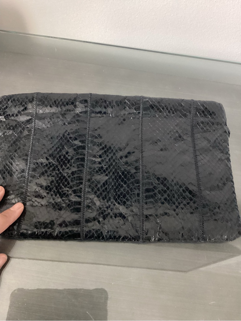 Vintage Clemente Black Patent Snakeskin Clutch
